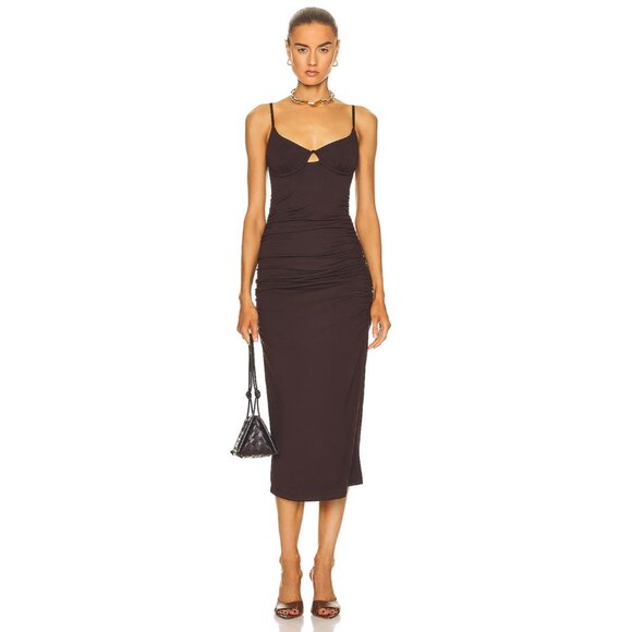 JONATHAN SIMKHAI STANDARD Iris Underwire Midi Dress Chocolate - Picture 1 of 3